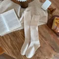 Cozy solid beige knee high socks for women, soft cotton winter long socks daily wear. - One Size / Light Khaki