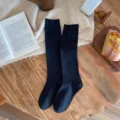 Solid color black knee high socks women autumn winter fashion knitted long tube socks - One Size / Dark Coffee