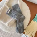 Calze slouch spesse da donna in lana di coniglio a trecce invernali calde con etichetta - Grigio