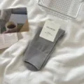 Grey ribbed cotton mid-calf socks for women, soft solid color daily casual knit hosiery. - One Size / Gray