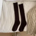 Women solid color knit long socks, winter warm high tube hosiery, Korean style daily wear. - One Size / Black