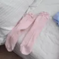 Calzini donna cotone rosa pois fiocco volant metà tubo dolci traspiranti primavera - Taglia unica / Rosa arancione