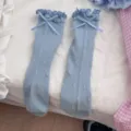 Calzini donna volant fiocco pois metà polpaccio dolci kawaii stile casual cotone morbido - Taglia unica / Blu