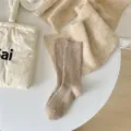 Autunno inverno donna lana cashmere calze giapponese retrò rigato verticale tinta unita calze - Colore avena