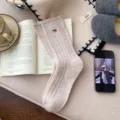 Calzini in maglia di lana spessa con ricamo a cuore, calze casual a coste accoglienti per inver. - Albicocca