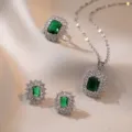 Emerald green zircon necklace ring earrings jewelry set elegant fashion accessory for women - Emerald Jewelry Set