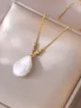 Elegant baroque pearl pendant necklace with delicate gold chain and bead details for women. - Necklace Only (X3666) / AB White