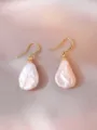 Natural freshwater baroque pearl earrings with gold hooks, pink iridescent style variant. - Earrings Only (E1216) / AB White