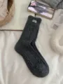 Dark grey rabbit wool thick knit mid tube socks, cozy warm winter fleece stackable socks style. - Dark Gray