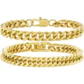 Bracelet en chaine cubaine en acier inoxydable dore pour hommes et femmes detail - Ensemble deux pièces / 19cm / Or
