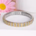 Stainless Steel Rhinestone Stretch Bracelet Gold Silver Two-Tone Fashion Variant Item - 7mm Silver Gold Two-Tone Style (k0302) / 7mm