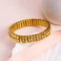 Gold rhinestone stretch bracelet variant, elegant stainless steel wristband for daily wear. - 11mm Single Row Rhinestone Style (K0201) / 11mm