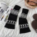 Women Winter Knit Leg Warmers Fair Isle Retro Slouchy Thickened Warm Boot Cuffs - Black