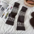 Brown knit leg warmers for women autumn winter thick warm cozy retro aesthetic style fuzzy calf socks - Dark Coffee