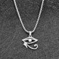 Collier pendentif Œil d'Horus en acier inoxydable, bijoux amulette égyptienne vintage argent. - Chaîne en Perles Artificielles 2mm*60cm / Argent Sablé
