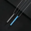 Stainless steel bar pendant necklace with custom text engraved detail view for couples fashion jewelry. - Rose Gold