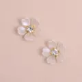 Flor de cinco pétalos DIY resina diamantes de imitación perla parche accesorios 2pcs - Blanco