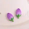 Close-up detail of 3D purple tulip resin flower cabochon, perfect for DIY crafts and phone cases. - Purple