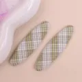 Pinzas de pelo ovaladas de cuadros verdes y blancos parches de tela accesorios bonitos - Verde
