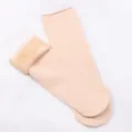 Women winter warm thermal fleece lined solid color thick mid tube socks comfortable cozy. - Size 33-44 / Nude