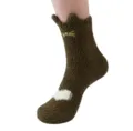 Chaussettes de sommeil douces en polaire corail pour femmes mignonnes chaussettes chat hiver - Taille unique / Vert Militaire