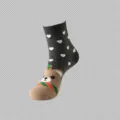 Detailed view of cute Christmas bear mid-tube socks featuring cozy grey and heart patterns. - Size 35-40 / Dark Gray