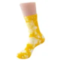 Close-up view of the yellow and white tie-dye mid-calf sock, showing soft cotton fabric texture. - Size 36-44 / Bright yellow
