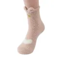 Chaussettes de nuit chaudes en molleton de corail pelucheux pour femmes avec oreilles de chat - Taille unique / Rose