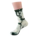 Closeup view of women's tie-dye crew socks with retro ink pattern, soft and comfortable. - Size 36-44 / Dark Green