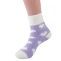 Detailed view of women cozy winter fuzzy heart coral fleece sleep socks for indoor warmth. - One Size / Heart Style Lavender
