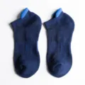 Detail shot of breathable athletic ankle socks with moisture-wicking fabric and blue heel tab. - EU 40-44 / 6821 Navy Blue