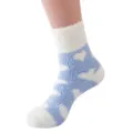 Women's fluffy winter cozy sleeping socks soft coral fleece warm fuzzy home floor socks - One Size / Heart Style Sky Blue