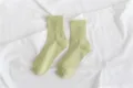 Women cotton mid-tube socks, solid casual green crew socks for daily wear, comfortable style. - Size 35-40 / Light Green