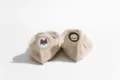 Close-up detail of cute cartoon puppy embroidered low-cut cotton socks in khaki color. - One Size / Khaki