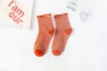 Women cute orange plaid ruffle mid-tube socks sweet aesthetic cotton hosiery apparel - Orange Red
