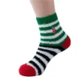 Calze al polpaccio in pile corallo natalizio con strisce festive e dettaglio di ornamenti. - Taglia 37-42 / Lanterna a Righe Nero Verde