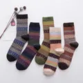 Men's retro ethnic woolen socks thick warm winter mid-tube casual patterned cozy socks 5 pairs set - Vintage Ethnic Plaid Style / 5 Pairs / Multicolor Plaid (Men N Plaid)