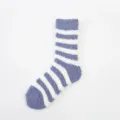Cozy striped women's sleep socks, soft coral fleece mid-tube warm winter fuzzy socks. - One Size / 09 Denim Blue