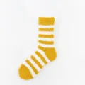 Women fluffy striped socks, yellow and white coral fleece cozy sleep socks for winter. - One Size / Ginger Yellow