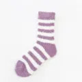 Women fuzzy striped coral fleece winter warm sleep socks purple white sku version - One Size / Purple