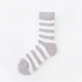 Women coral fleece fuzzy sleeping socks warm striped mid-tube winter cozy footwear - One Size / 10 Light Gray