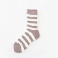 Women Fuzzy Striped Coral Fleece Sleep Socks Cozy Warm Mid-Tube Winter Brown White - One Size / 04 Dark Khaki