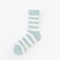 Women fuzzy coral fleece striped mid tube warm sleep socks casual winter cozy winter home socks - One Size / 06 Light Green