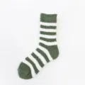 Green and white striped fuzzy socks women cozy warm coral fleece winter sleep socks - One Size / Army Green