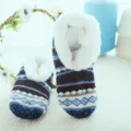 Cozy fleece-lined knit slipper socks for winter indoor wear with warm plush lining and stylish look. - Size 37-40 / Blue