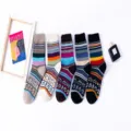 Vintage ethnic style men's thick warm wool socks, colorful striped knit thermal sock variant. - Ethnic Geometric Striped Style / 5 Pairs / Multicolor Striped (Men Color Stripes)