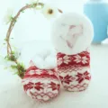 Detailed view of red white knit winter fleece lined indoor home floor slipper socks. - Size 37-40 / Bright Red Leaves