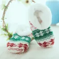 Cozy winter fleece-lined floor socks slippers with festive knit pattern for indoor home wear. - Size 37-40 / Green