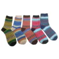 Men vintage ethnic wool socks thick thermal winter patterned crew socks 5 pairs set - Wave Pattern (Sound Wave Ethnic)