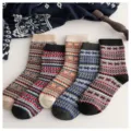 Herren dicke warme Vintage Wollsocken Retro ethnische geometrische Winter Thermalsocken - Streifen Raute Ethno (5 Paar Set)